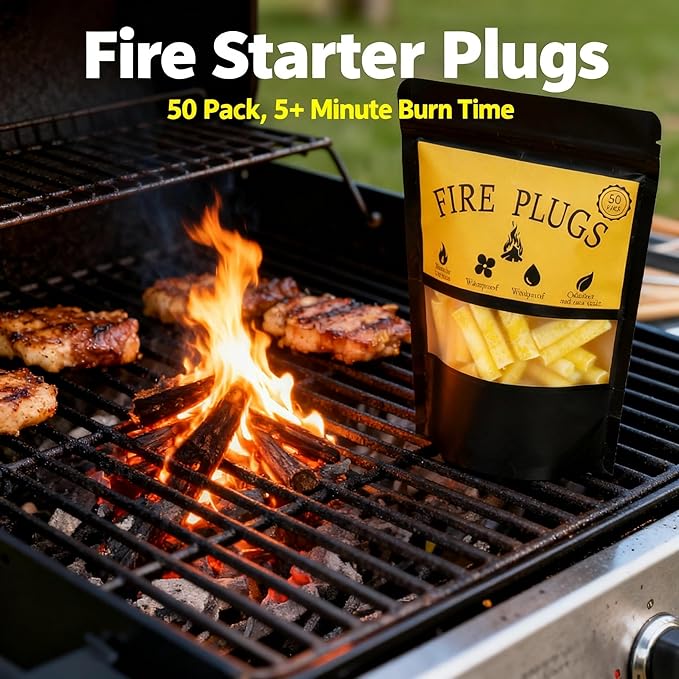 50 Pack,Waterproof Fire Starters with 5+ Minute Burn Time for Emergencies, Campfires, Survival, Fire Pits, Grills - Yellow,Non-Toxic