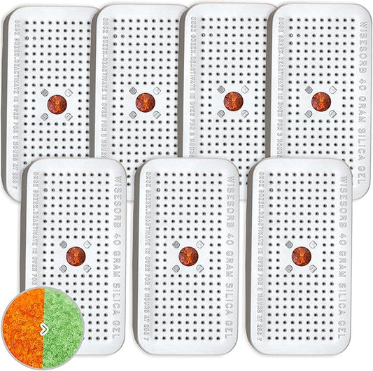 Silica Gel Canister, 40Gram Silica Gel Desiccant Canister (Orange to Green), Reusable Desiccant Dehumidifier, Pack of 7