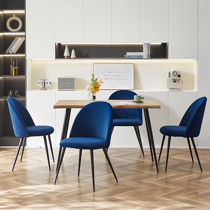Modern Dining Table Set for 4,Stylish Rectangular Kitchen Table with Chairs Set, Compact Breakfast Dinner Table Set & Armlss Beautiful Dining Chair Velvet with Strong Metal Legs for Indoor