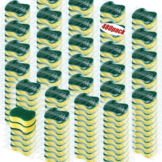 Tanlade 480 Pcs Individually Wrapped Sponges Kitchen Bulk Non Scratch Scouring Sponges for Dishes Household Cleaning Travel Apartments Hotel Car