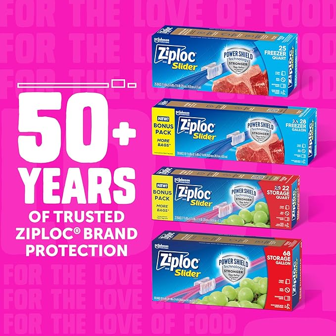Ziploc Gallon Food Storage Slider Bags, Power Shield Technology for More Durability, 18 Count