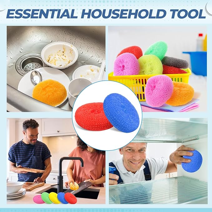 Honeydak 200 Pcs 3.15 Inch Plastic Dish Scrubbers for Dishes Pot Round Scrubber Scouring Pad Non-Scratch Polypropylene Cleaning Balls for Dishes, Pots, Aquarium Crafts, 9 Assorted Colors
