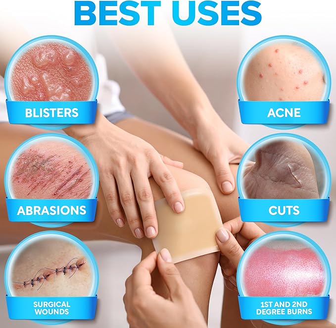 JJ CARE Hydrocolloid Dressing 6x6 [Pack 5], 1.2MM Thick Large Hydrocolloid Bandages with Border, Self-Adhesive Thin Hydrocolloid Wound Dressing, Wound Care Bandages for Bedsores and Blisters