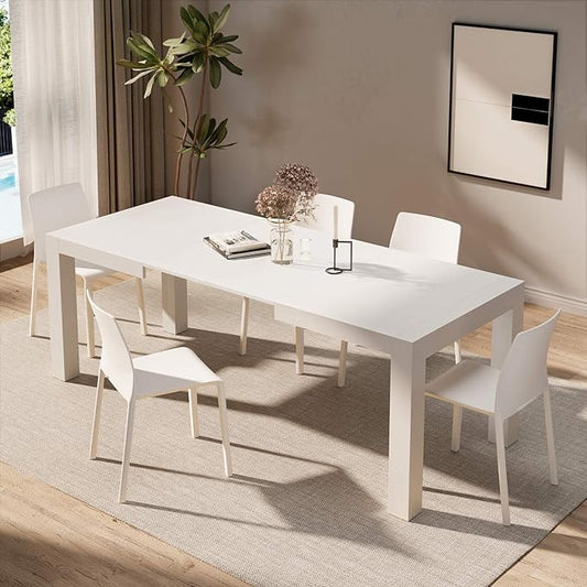 Mobili Fiver, Iacopo Extendable Dining Table, 55.1(86.6) x35.4 in, Ashwood White, Made in Italy