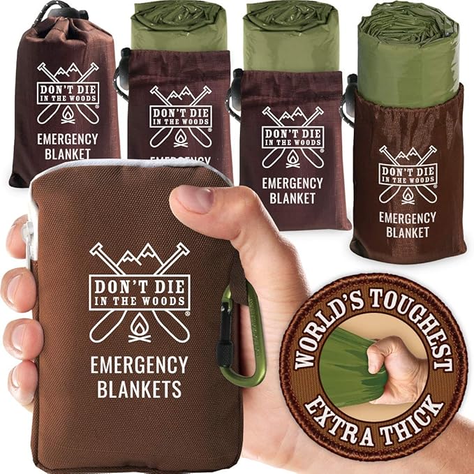 World’s Toughest Emergency Blankets [4-Pack] Extra-Thick Thermal Mylar Foil Space Blanket | Waterproof Ultralight Outdoor Survival Gear For Hiking, Camping, Running, Emergency, First Aid Kits [Green]