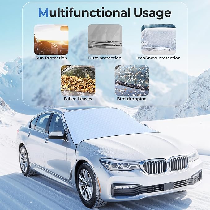 FLORICH Car Windshield Cover for Ice and Snow Standard Winter Frost Hail Protector for Most Car, Truck, SUV, Van and MPV (66x 47Inch)