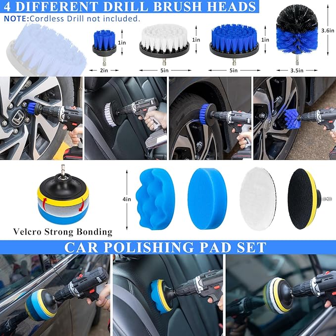 AUTODECO 38Pcs Car Wash Detailing Kit Cleaning Kits with Foam Gun Sprayer Collapsible Bucket Drill Brush Large Wash Mitt Towels Complete Interior Exterior Car Washing Supply Set Blue