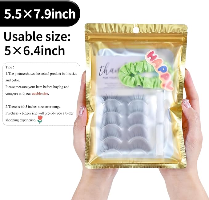 100 Pack Resealable Plastic Bags for Food Storage, Zipper Bags with Clear Front Window, Packaging Pouch for Small Business (Gold, 5.5x7.9 inch)