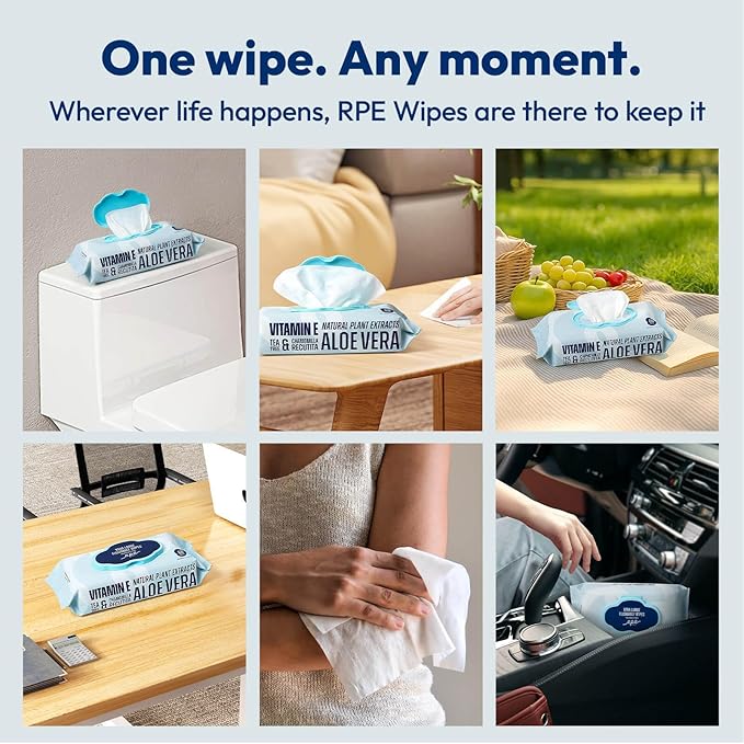 Flushable Wet Wipes - 6 Large Packs (360 Ct) - Unscented Extra-Large Body & Hand Tissue with Vitamin E & Aloe - For Adults, Children & Kids - Ideal for Home, Bathroom, Car & Everyday Hygiene