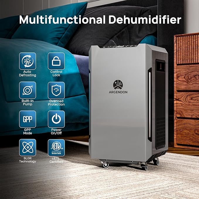ARGENDON 120 PPD Dehumidifier for Basement, Commercial Dehumidifier with Pump and Drain Hose - High-Capacity Moisture and Humidity Control for Homes, Industrial Use, and Large Space, Sandidry Pro 55C
