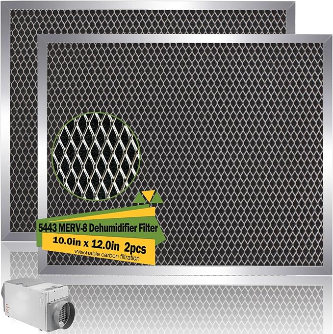 5443 Dehumidifier Filter 10"x12"x1" MERV 8 Washable Compatible with Whole-House Dehumidifiers Models 1830 1850 1852 and Ventilation Models 8191 8192 Replacement Filter 2 Packs