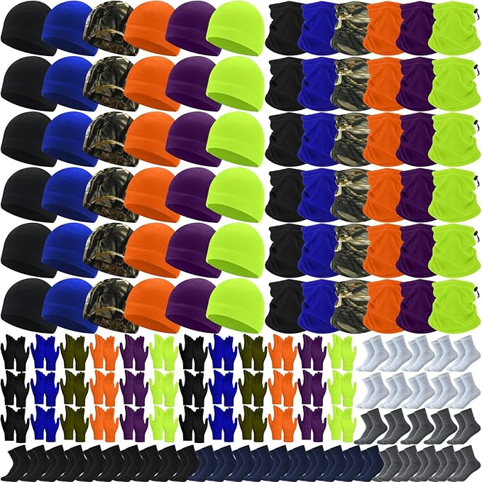 Liitrsh 148 Pcs Bulk Winter Fleece Hats Gloves Scarf Sock Sets for Men Women, Beanies for Homeless Donation Charity Bundle