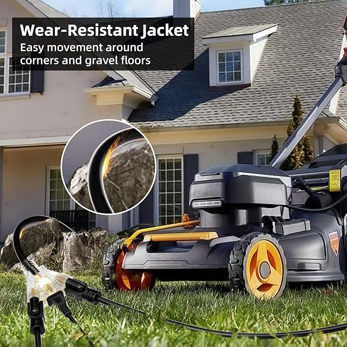 100 FT Outdoor Extension Cord with Multiple Outlets, 12 Gauge Heavy Duty Black Extension Cord Waterproof with 3 Outlet, 3 Prong Power Cord for Garden and Home Use Indicator Light, ETL Listed