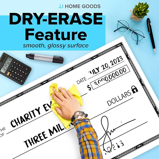 Reusable Giant Check [60" x 30"] - Dry Erase Big Checks for Presentations, Oversized Checks for Presentation, Novelty Big Check, Giant Big Fake Check, Large Checks for Presentations, Donation, Awards