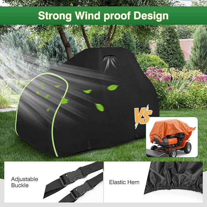 Riding Lawn Mower Cover-Heavy-Duty 420D Cotton Lined Oxford Fabric Waterproof Lawn Tractor Covers, UV Resistant & Includes Storage Bag, All-Weather Outdoor Mower Cover Universal Fits Decks Up to 54"
