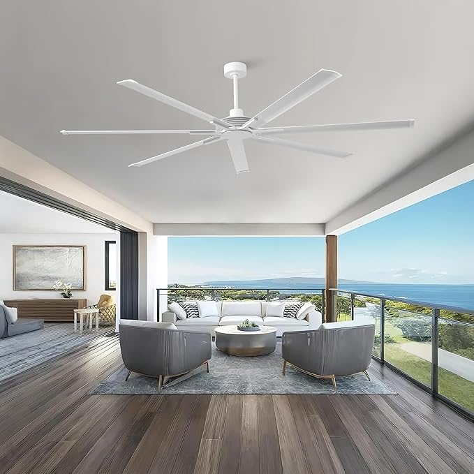 Industrial Ceiling Fans with Remote Control, 100 Inch White DC Motor Ceiling Fans without Lights for Living Room Shop Garage Bedroom Indoor Outdoor, 6-Speed Reverse/Forward, Dimmable, 3CCT, Timer