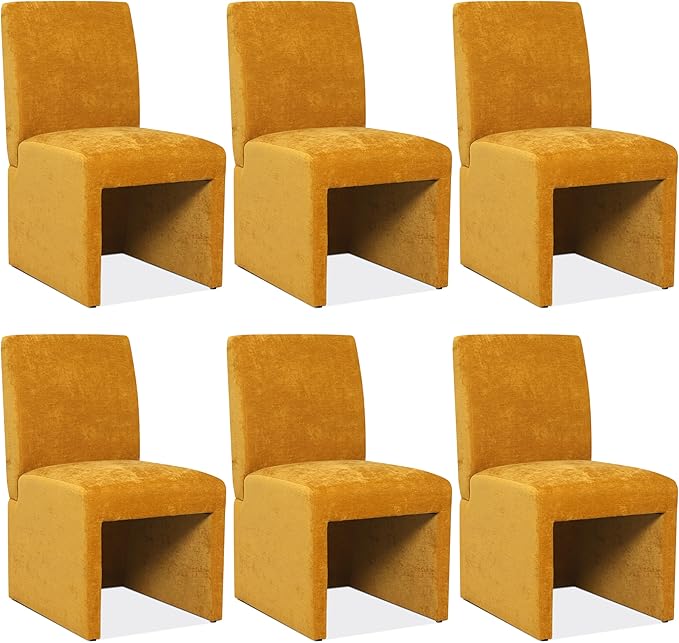 Upholstered Dining Chairs Set of 6 Modern Kitchen & Dining Room Chairs Linen Fabric Dining Chairs with Wooden Frame, Yellow