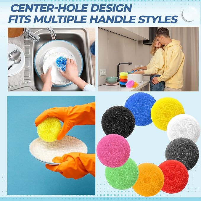 Honeydak 200 Pcs 3.15 Inch Plastic Dish Scrubbers for Dishes Pot Round Scrubber Scouring Pad Non-Scratch Polypropylene Cleaning Balls for Dishes, Pots, Aquarium Crafts, 9 Assorted Colors