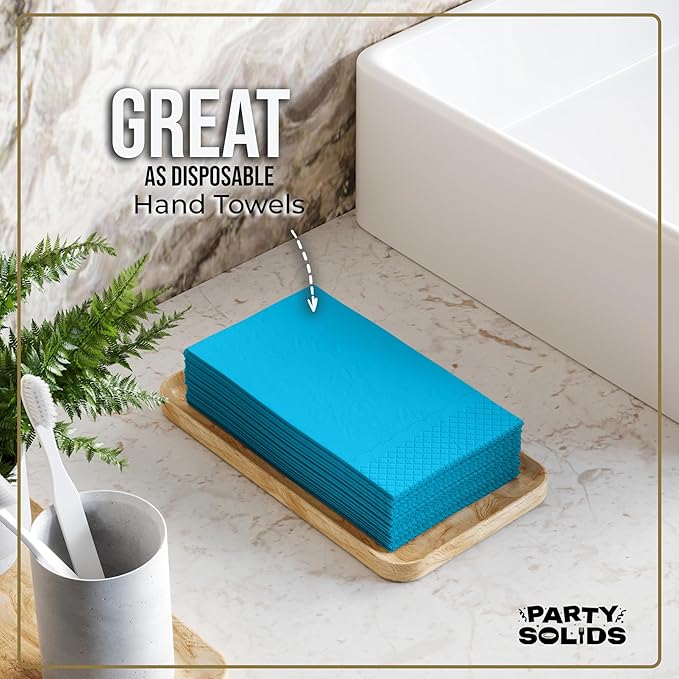 Turquoise Dinner Napkins Disposable 8" x 4" Folded - 40 Pcs 2 Ply Turquoise Napkins Disposable Paper Guest Towels for Bathrooms, Dinners, Everyday Parties & Party Supplies