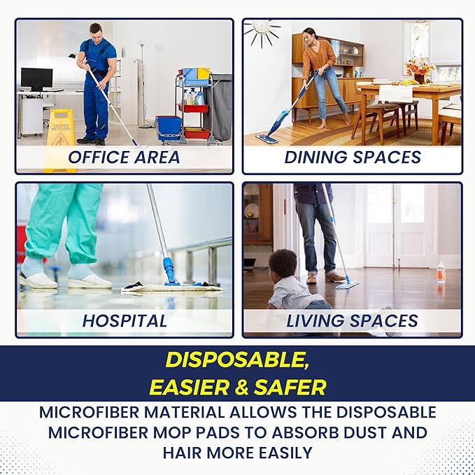 Microfiber Disposable Mop Pad for All 16-18'' Hook & Loop System Mop, Wet Dry Cleaning Pad Compatible with Bona,Rubbermaid,Turbo,Norwex (50 Pack)