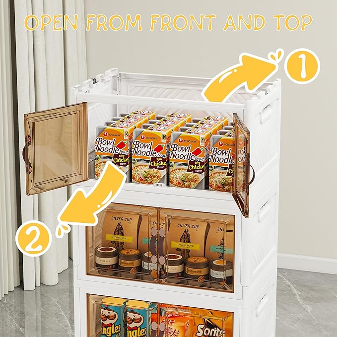 Storage Bins with Lids and Wheels, Collapsible Bathroom Storage Cabinet with Clear Doors, Plastic Stackable Closet Organizers and Storage Containers White 270 QT