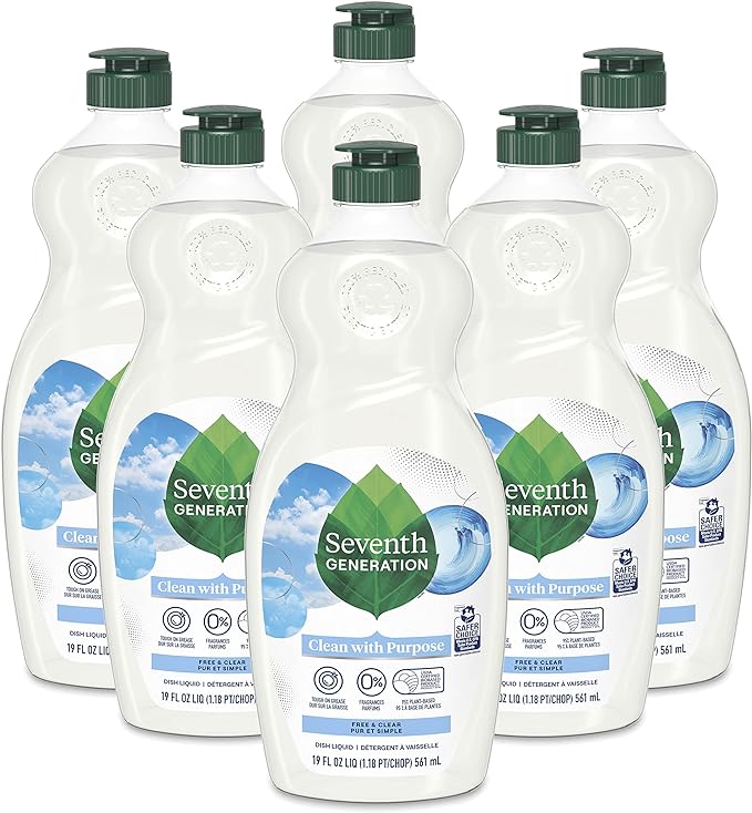 Seventh Generation Dish Soap Liquid, Fragrance Free, 19 oz. (Pack of 6, 36 Count Total)