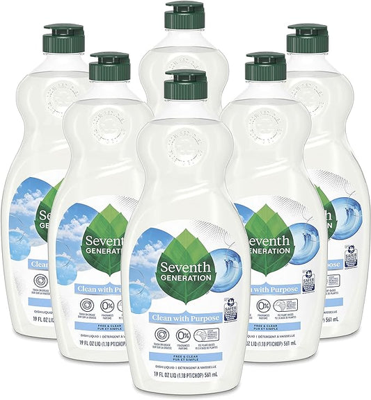 Seventh Generation Dish Soap Liquid, Fragrance Free, 19 oz. (Pack of 6, 36 Count Total)