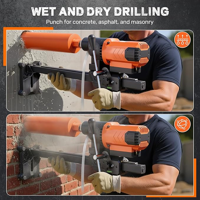 8" Diamond Core Drill Machine with Stand, 2500W Wet & Dry Concrete Core Drilling Rig, 750RPM Heavy Duty Core Drill Press for Concrete Brick Stone Masonry, Max Depth 23.6"