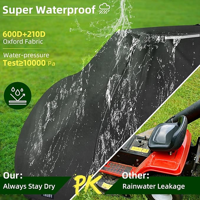 Premium Riding Lawn Mower Cover, Elechomes Heavy Duty 600D Polyester Oxford UV Protection Waterproof Windproof Universal Fits Decks Up to 60" Lawn Mower Dust Covers with Storage Bag 82.5x46x55 Inch