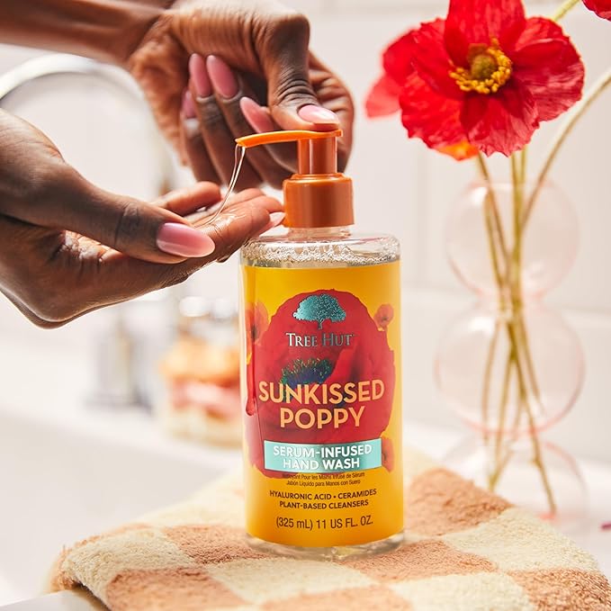 Tree Hut Sunkissed Poppy Serum Infused Hand Wash, Nourish & Hydrate Hands with Strengthening Skin Care, Long Lasting Scent, Cleanse & Lock in Moisture, 11 fl oz.
