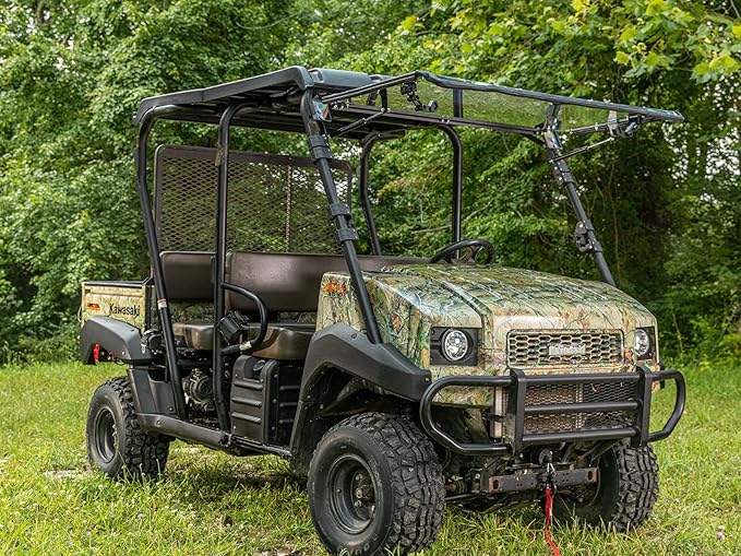 SuperATV Scratch Resistant Flip Vent Full Windshield Compatible With Kawasaki Mule 4000 4010: 2009+, Made of 1/4" Polycarbonate 250x Stronger than Glass