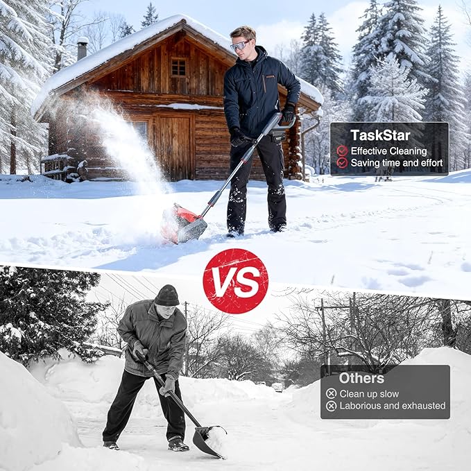 Cordless Snow Blower, Electric Snow Shovel with Total 2 x 5.0 Ah Batteries and Charger, Battery Powered Snow Thrower with LED, 23 Ft Distance with Directional Plate for Driveway, Step, Patio, Sidewalk