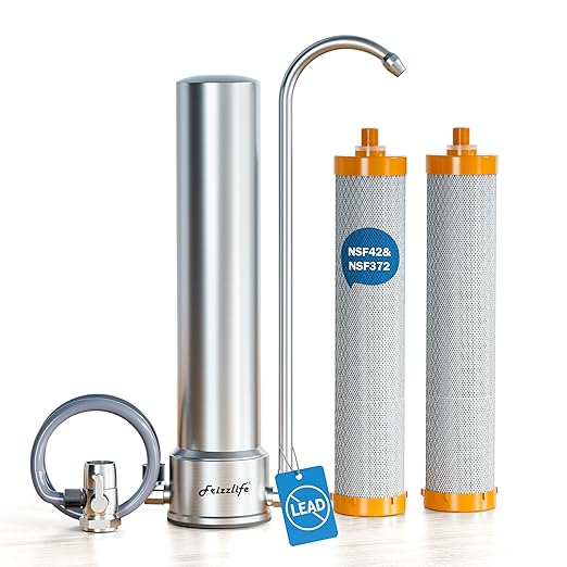Frizzlife Water Filter for Sink Faucet, NSF 42&372 Certified 5-Stage Stainless Steel Countertop Water Filter System Reduces 99.99% Lead, Chlorine, Heavy Metals, 16000 Gallons (2 Filters)