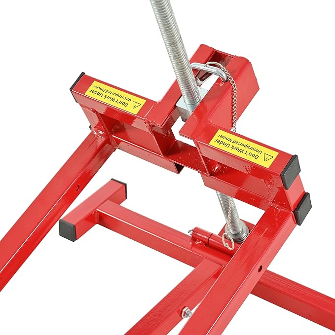 Easy Lawn Mower Lift for Riding Tractors, 800 Lbs Capacity Lawn Tractor Lifter, Ride-on Mower, Cleaning Aid, Universal, Lawn Tractor + 45° Tilt Adjustable, red