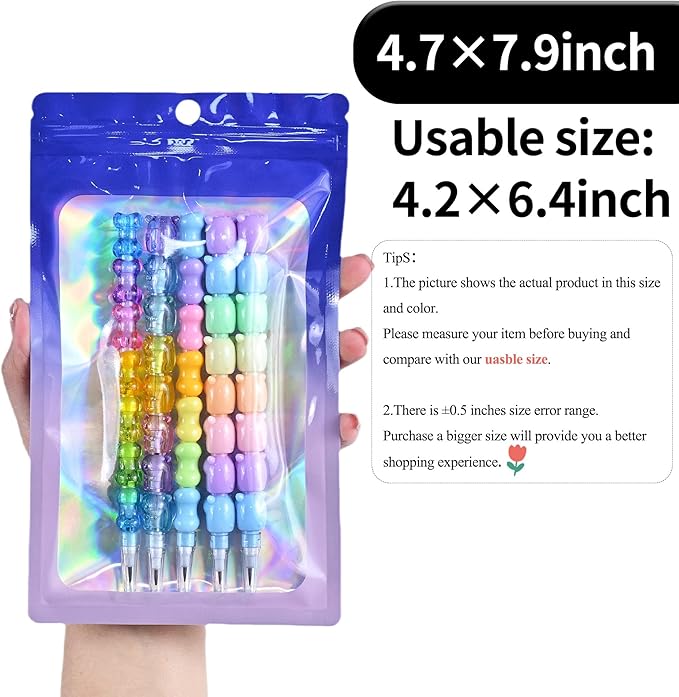 100 Pack Resealable Plastic Bags for Food Storage, Zipper Bags with Clear Front Window, Packaging Pouch for Small Business (Purple & Blue, 4.7x7.9 inch)