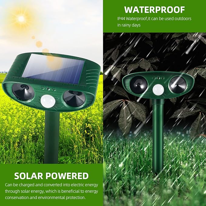 4 Pack Deer Repellent Solar Ultrasonic Animal Repeller Outdoor Squirrel Fortress Pro Waterproof Animal Deterrent Devices, Cat,Dog,Raccoon,Skunk,Rabbit,Coyote Deterrent for Yard Garden Farm