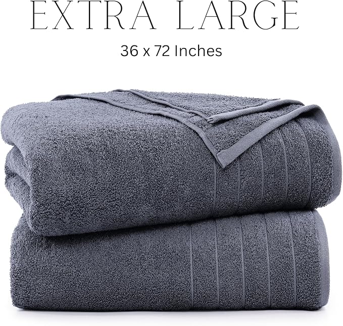 Casa Platino Bath Sheet Towels, 2 Pack 36"x72" 100% Ring Spun Cotton, Lightweight, Absorbent, Quick Dry - Cool Grey