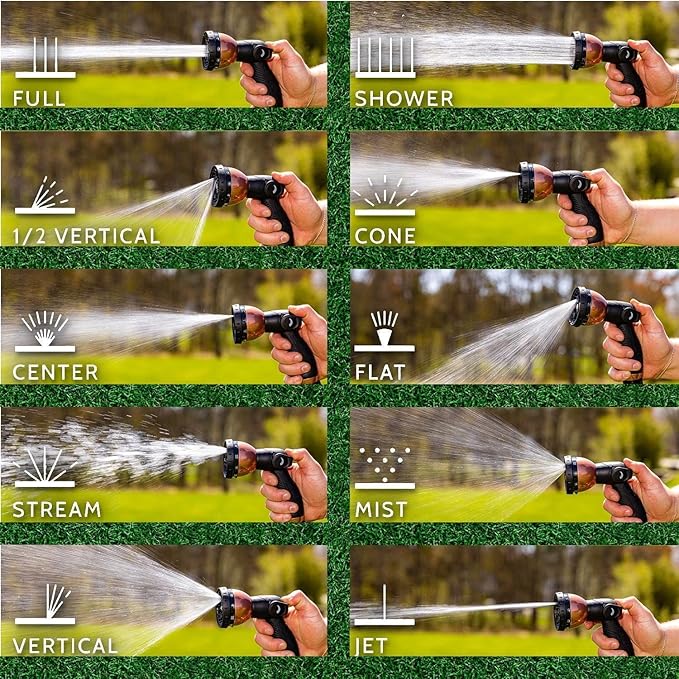 50FT Expandable Garden Hose - with 10-Function Spray Nozzle - Lightweight, Flexible, 3/4" Solid Brass Fittings-champagne