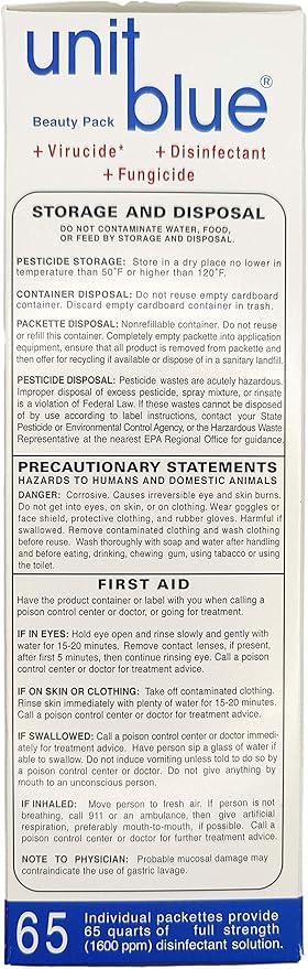 Unit Blue Barber Germicidal Disinfectant Concentrate for Barbers, Anti-Rust Formula, Sterilize Barber Tools, Scissor, Clips, Razors, Brush, Combs & More, 65 Sachets Makes 65 QT Solution at 1600 PPM