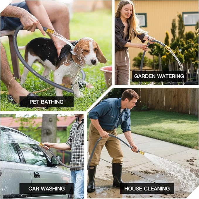 Garden Hose 5/8" x 25ft - No-Kink Flexible Water Hose 600 PSI Burst Pressure, Lightweight & Durable for Yard, Car Wash, Pets Gray