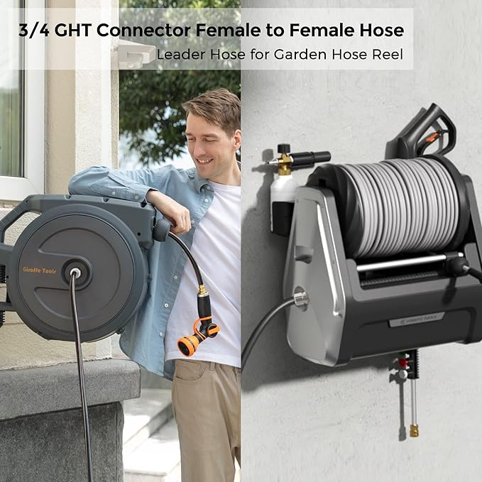 Giraffe Tools Leader Hose 8ft x 5/8", Custom Length, Heavy Duty, No Kink, Flexible, Rubber Garden Hose, Leakproof Water Hose with Male to Female Fittings, 600 Burst PSI
