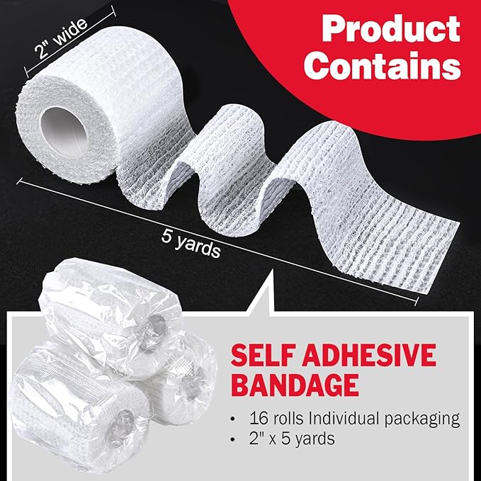 AZEN 16 Pack Self Adhesive Bandage Wrap Pink, 2" X 5 Yards Elastic Cohesive Bandage Wrap, Athletic Tape, Vet Wrap, Ankle Tape, Tattoo Grip Tape Wrap (White)