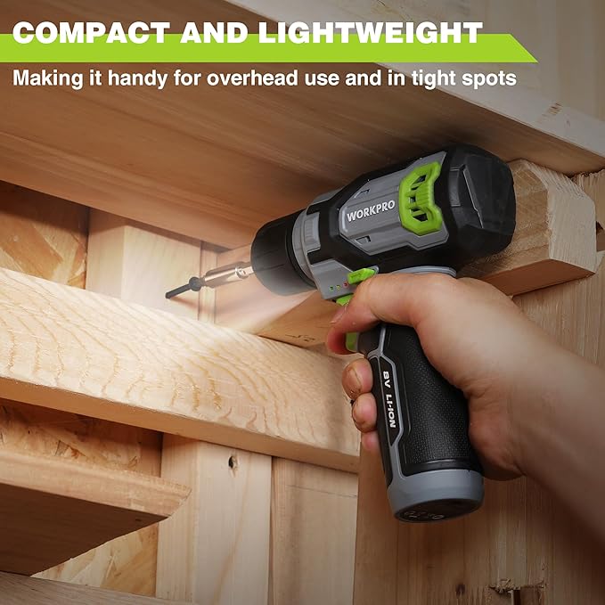 WORKPRO 8V Cordless Drill Driver Kit with 53pcs Bit Set, 2.0Ah Electric Drill with 3/8" Keyless Chuck and Variable Speed Trigger, Portable for Home Improvement, DIY