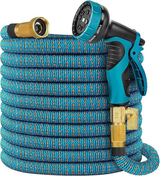 Expandable Garden Hose 100 ft, 2025 Upgraded Flexible Water Hose 100ft with 10 Function Spray Nozzle, Lightweight, No Kink, No Tangle, Expanding Hose With 3/4" Solid Brass Fittings