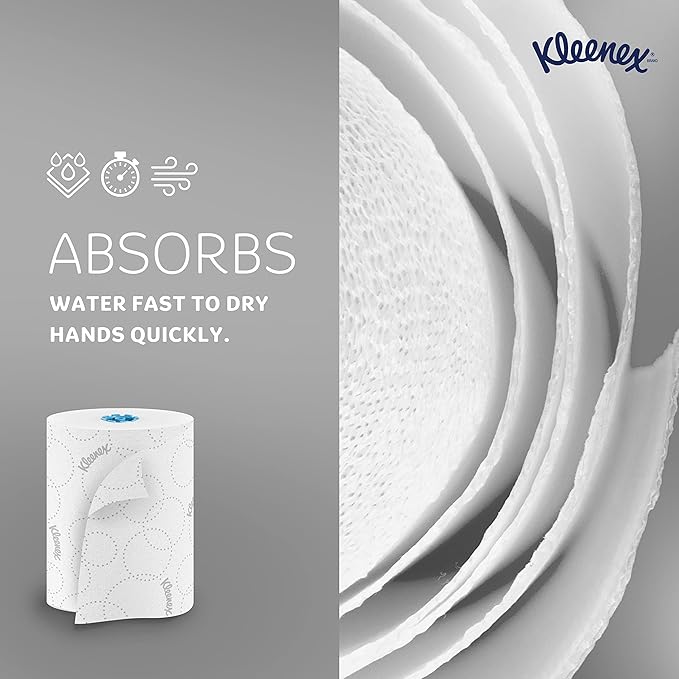 Kleenex Professional Hard Roll Paper Towels, Bulk (54471), Hardwound, Elevated Design, Premium Absorbency Pockets, White, for ScottBrand Blue Core Dispensers (6 Rolls at 500' Each, 3,000'/Case)