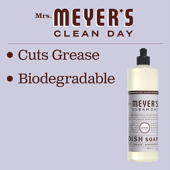 MRS. MEYER'S CLEAN DAY Liquid Dish Soap, Lavender Scent, 16 Ounce Bottle