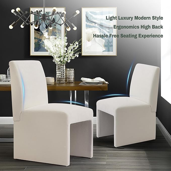 Upholstered Dining Chairs Set of 2 Modern Kitchen & Dining Room Chairs Linen Fabric Dining Chairs with Wooden Frame, White
