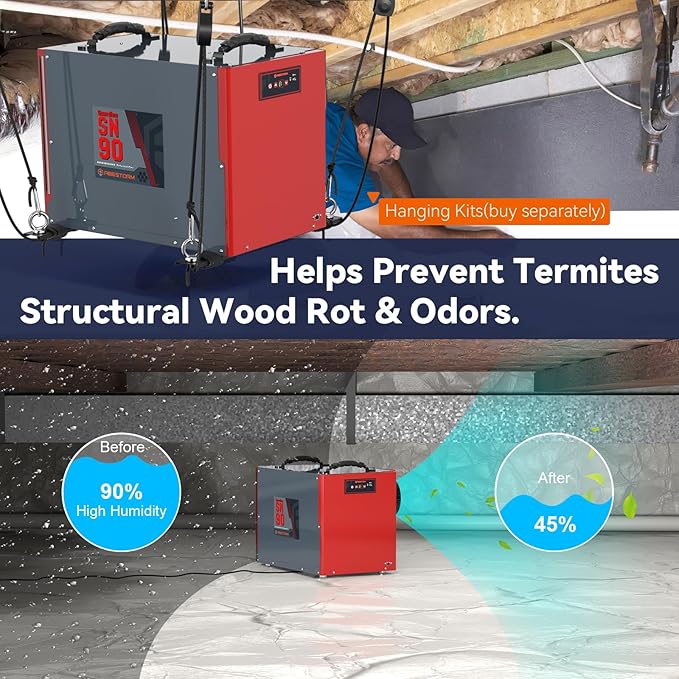 Abestorm 198 Pint Commercial Dehumidifier for Crawlspace, Basement, Large Space up to 2,600 Sq Ft, Industry Water Damage Unit, Auto Defrost, Compact