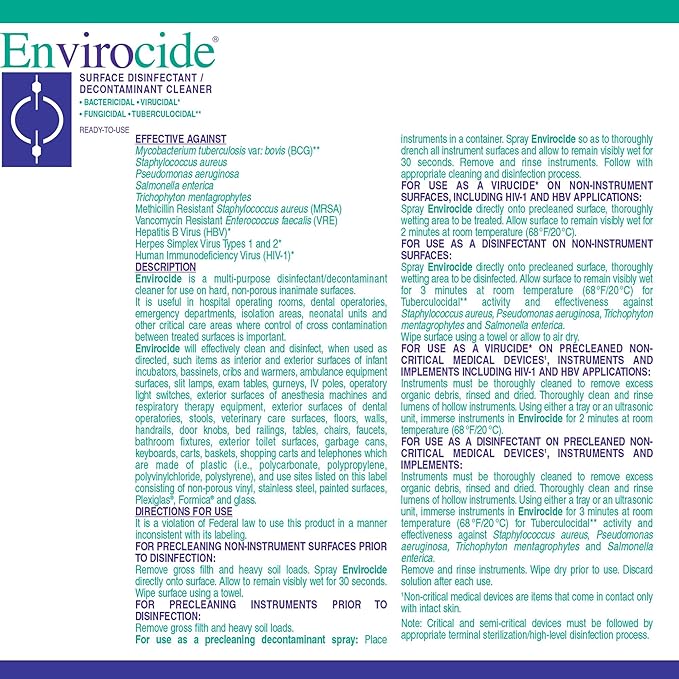 Metrex ENVIROCIDE Surface Disinfectant Cleaner, 1GAL JUG, Alcohol Based, 13-3300 (Case of 4)