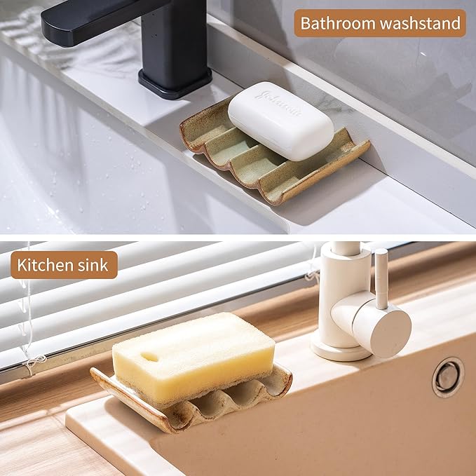Soap Dish, Draining Ceramic Soap Holder Fluted Design Bar Soap Holder for Shower Bathroom, Soap Saver, Gift for Women Man, White 1 Pcs